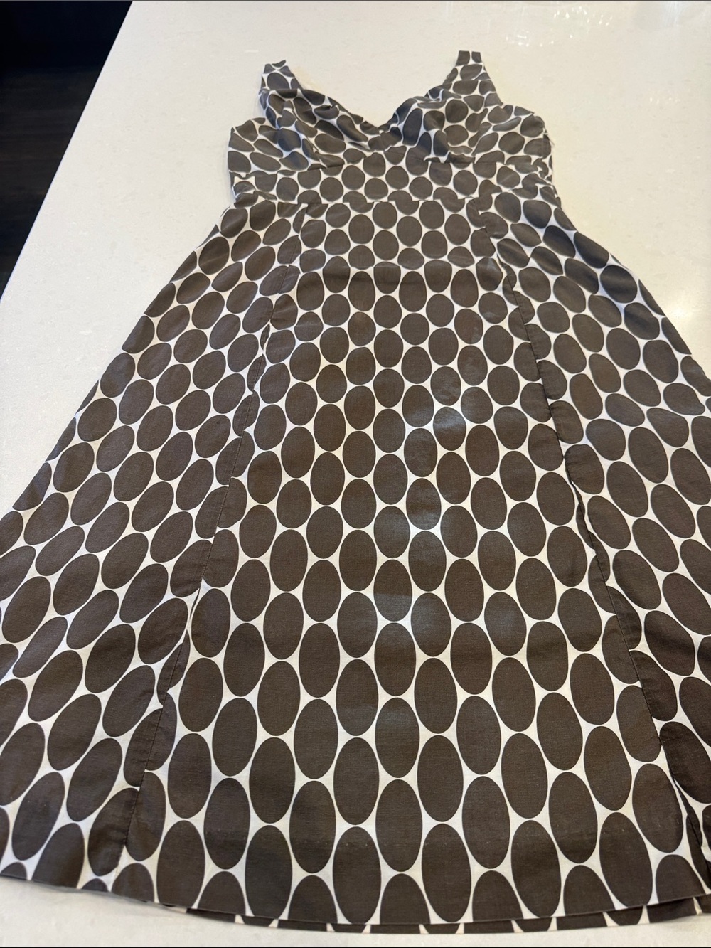 Boden Brown and White Oval-Print Sleeveless Midi Dress